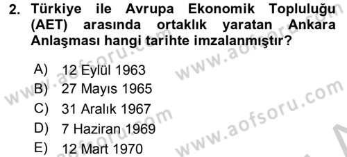 Türk Dış Politikası 1 Dersi 2016 - 2017 Yılı 3 Ders Sınav Soruları 2. Soru