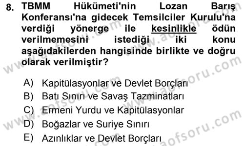 Türk Dış Politikası 1 Dersi 2016 - 2017 Yılı 3 Ders Sınav Soruları 8. Soru