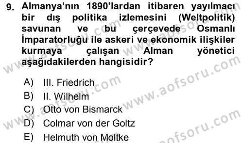 Türk Dış Politikası 1 Dersi 2016 - 2017 Yılı 3 Ders Sınav Soruları 9. Soru