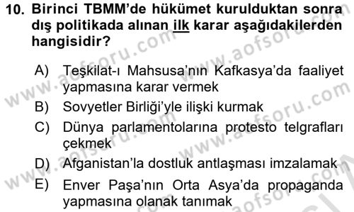 Türk Dış Politikası 1 Dersi 2016 - 2017 Yılı (Vize) Ara Sınav Soruları 10. Soru