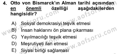 Türk Dış Politikası 1 Dersi Ara Sınavı Deneme Sınav Soruları 4. Soru
