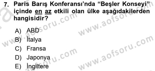 Türk Dış Politikası 1 Dersi 2016 - 2017 Yılı (Vize) Ara Sınav Soruları 7. Soru