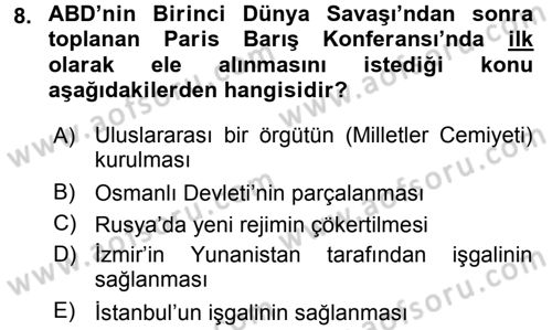 Türk Dış Politikası 1 Dersi Ara Sınavı Deneme Sınav Soruları 8. Soru