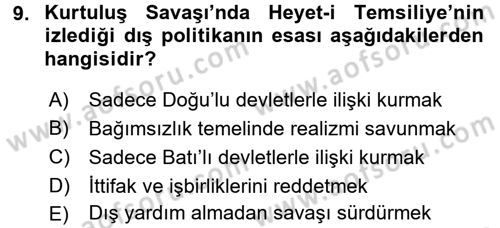 Türk Dış Politikası 1 Dersi Ara Sınavı Deneme Sınav Soruları 9. Soru