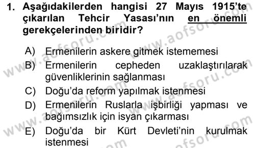 Türk Dış Politikası 1 Dersi 2016 - 2017 Yılı (Final) Dönem Sonu Sınav Soruları 1. Soru