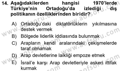 Türk Dış Politikası 1 Dersi 2016 - 2017 Yılı (Final) Dönem Sonu Sınav Soruları 14. Soru
