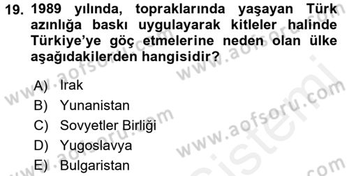 Türk Dış Politikası 1 Dersi 2016 - 2017 Yılı (Final) Dönem Sonu Sınav Soruları 19. Soru