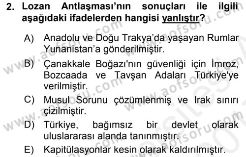 Türk Dış Politikası 1 Dersi 2016 - 2017 Yılı (Final) Dönem Sonu Sınav Soruları 2. Soru
