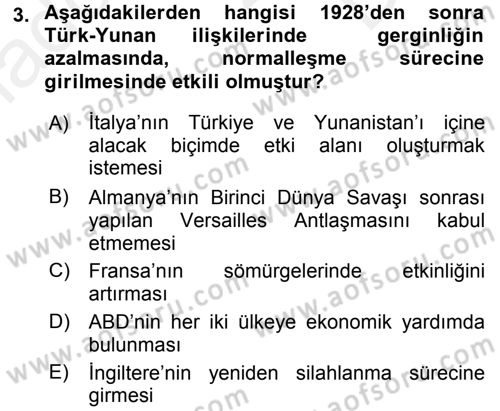 Türk Dış Politikası 1 Dersi 2016 - 2017 Yılı (Final) Dönem Sonu Sınav Soruları 3. Soru