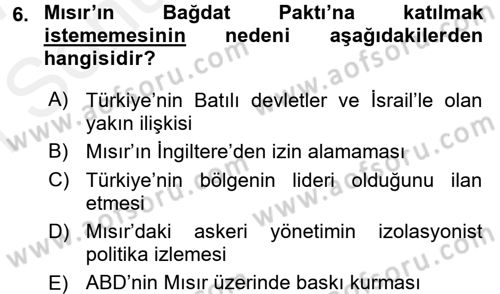 Türk Dış Politikası 1 Dersi 2016 - 2017 Yılı (Final) Dönem Sonu Sınav Soruları 6. Soru