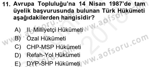 Türk Dış Politikası 1 Dersi 2017 - 2018 Yılı 3 Ders Sınav Soruları 11. Soru