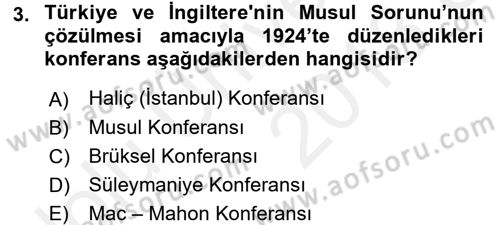 Türk Dış Politikası 1 Dersi 2017 - 2018 Yılı 3 Ders Sınav Soruları 3. Soru