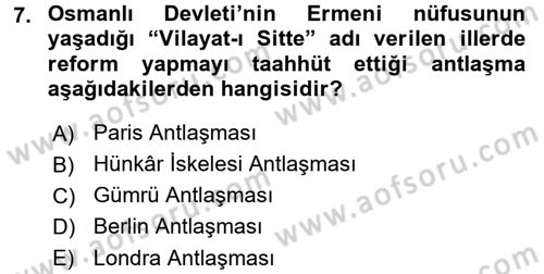 Türk Dış Politikası 1 Dersi 2017 - 2018 Yılı 3 Ders Sınav Soruları 7. Soru
