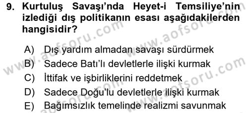 Türk Dış Politikası 1 Dersi 2017 - 2018 Yılı 3 Ders Sınav Soruları 9. Soru