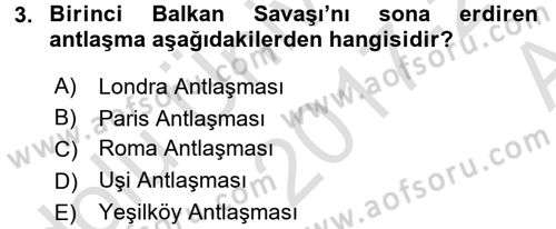 Türk Dış Politikası 1 Dersi Ara Sınavı Deneme Sınav Soruları 3. Soru