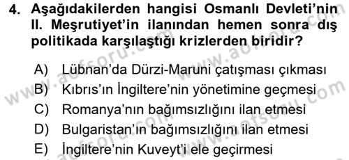 Türk Dış Politikası 1 Dersi Ara Sınavı Deneme Sınav Soruları 4. Soru