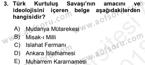 Türk Dış Politikası 1 Dersi 2017 - 2018 Yılı (Final) Dönem Sonu Sınav Soruları 3. Soru