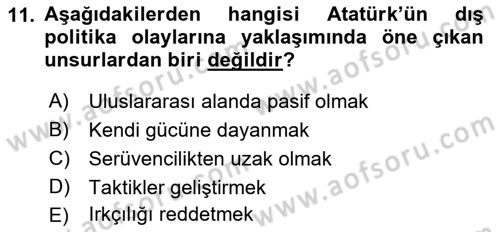 Türk Dış Politikası 1 Dersi 2018 - 2019 Yılı (Vize) Ara Sınavı 11. Soru