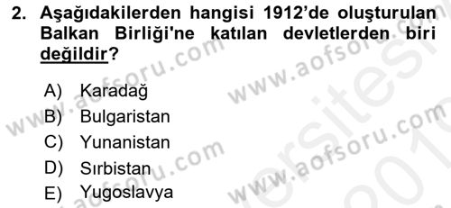 Türk Dış Politikası 1 Dersi 2018 - 2019 Yılı (Vize) Ara Sınavı 2. Soru