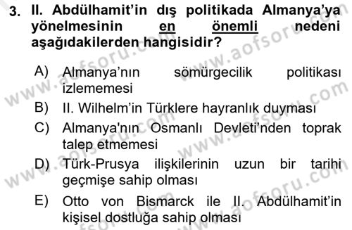 Türk Dış Politikası 1 Dersi Ara Sınavı Deneme Sınav Soruları 3. Soru