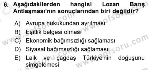 Türk Dış Politikası 1 Dersi Ara Sınavı Deneme Sınav Soruları 6. Soru