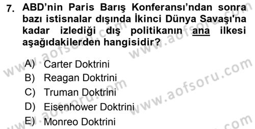 Türk Dış Politikası 1 Dersi Ara Sınavı Deneme Sınav Soruları 7. Soru