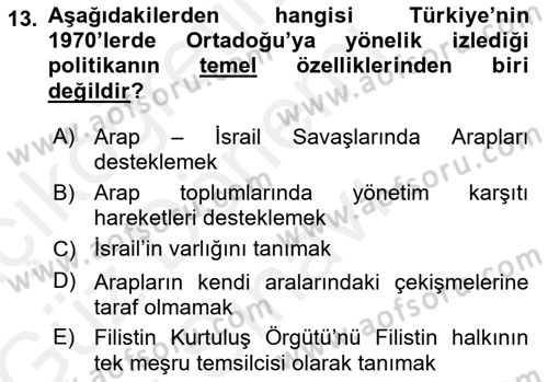 Türk Dış Politikası 1 Dersi 2018 - 2019 Yılı (Final) Dönem Sonu Sınav Soruları 13. Soru