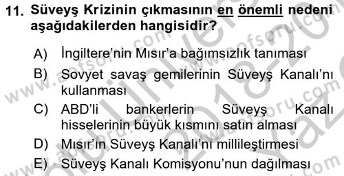 Türk Dış Politikası 1 Dersi 2018 - 2019 Yılı Yaz Okulu Sınav Soruları 11. Soru