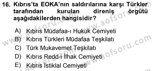Türk Dış Politikası 1 Dersi 2018 - 2019 Yılı Yaz Okulu Sınav Soruları 16. Soru
