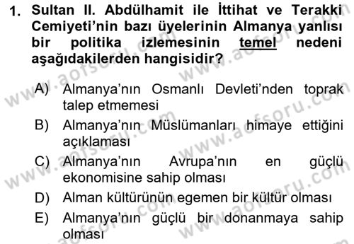 Türk Dış Politikası 1 Dersi 2019 - 2020 Yılı (Vize) Ara Sınav Soruları 1. Soru