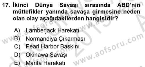 Türk Dış Politikası 1 Dersi Ara Sınavı Deneme Sınav Soruları 17. Soru