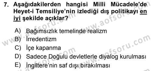 Türk Dış Politikası 1 Dersi Ara Sınavı Deneme Sınav Soruları 7. Soru