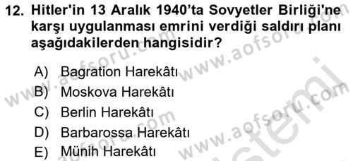 Türk Dış Politikası 1 Dersi 2022 - 2023 Yılı (Vize) Ara Sınavı 12. Soru