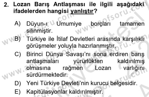 Türk Dış Politikası 1 Dersi Ara Sınavı Deneme Sınav Soruları 2. Soru