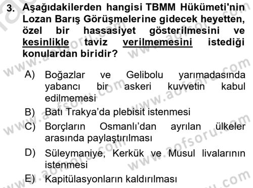 Türk Dış Politikası 1 Dersi 2022 - 2023 Yılı (Vize) Ara Sınavı 3. Soru