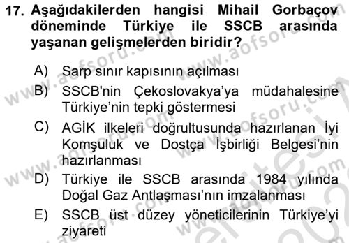 Türk Dış Politikası 1 Dersi 2022 - 2023 Yılı (Final) Dönem Sonu Sınav Soruları 17. Soru