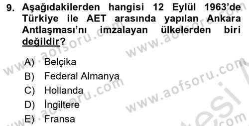 Türk Dış Politikası 1 Dersi 2022 - 2023 Yılı (Final) Dönem Sonu Sınav Soruları 9. Soru