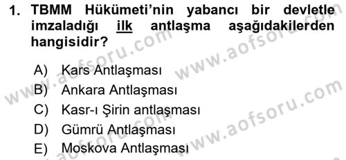 Türk Dış Politikası 1 Dersi 2022 - 2023 Yılı Yaz Okulu Sınav Soruları 1. Soru
