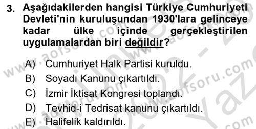 Türk Dış Politikası 1 Dersi 2022 - 2023 Yılı Yaz Okulu Sınav Soruları 3. Soru