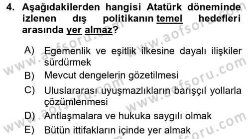 Türk Dış Politikası 1 Dersi 2022 - 2023 Yılı Yaz Okulu Sınav Soruları 4. Soru