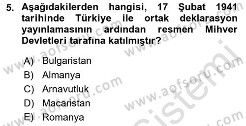 Türk Dış Politikası 1 Dersi 2022 - 2023 Yılı Yaz Okulu Sınav Soruları 5. Soru