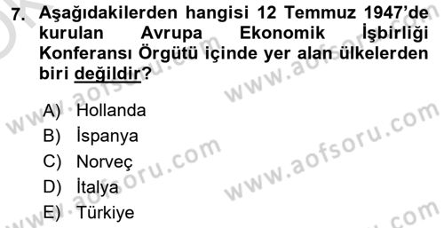 Türk Dış Politikası 1 Dersi 2022 - 2023 Yılı Yaz Okulu Sınav Soruları 7. Soru