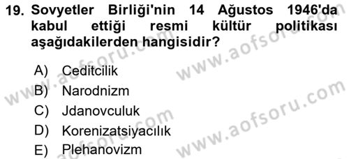 Türk Dış Politikası 1 Dersi Ara Sınavı Deneme Sınav Soruları 19. Soru
