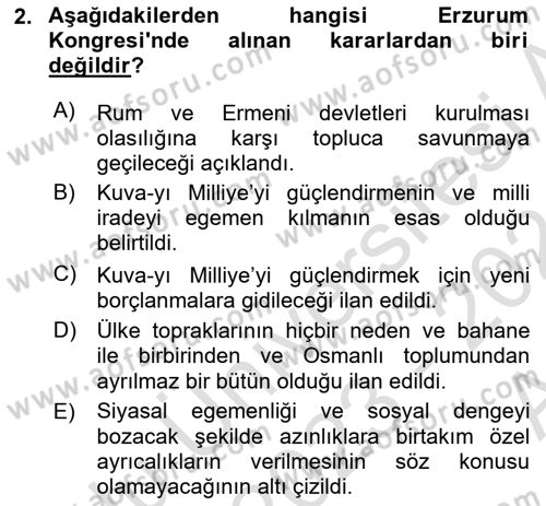Türk Dış Politikası 1 Dersi Ara Sınavı Deneme Sınav Soruları 2. Soru