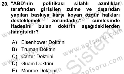 Türk Dış Politikası 1 Dersi Ara Sınavı Deneme Sınav Soruları 20. Soru