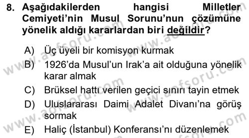 Türk Dış Politikası 1 Dersi Ara Sınavı Deneme Sınav Soruları 8. Soru