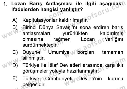 Türk Dış Politikası 1 Dersi 2023 - 2024 Yılı Yaz Okulu Sınav Soruları 1. Soru