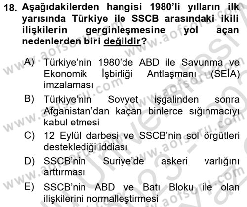 Türk Dış Politikası 1 Dersi 2023 - 2024 Yılı Yaz Okulu Sınav Soruları 18. Soru