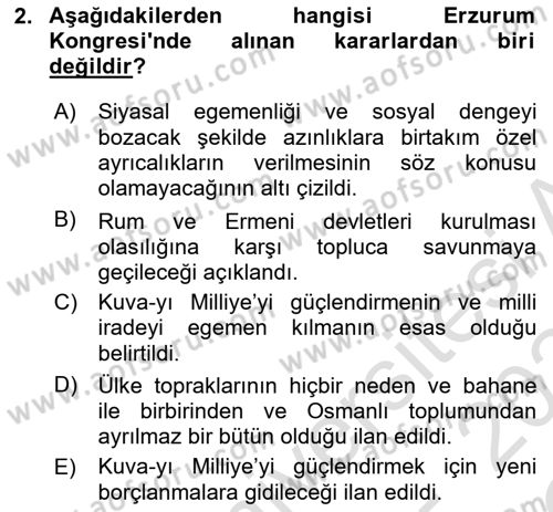 Türk Dış Politikası 1 Dersi 2023 - 2024 Yılı Yaz Okulu Sınav Soruları 2. Soru
