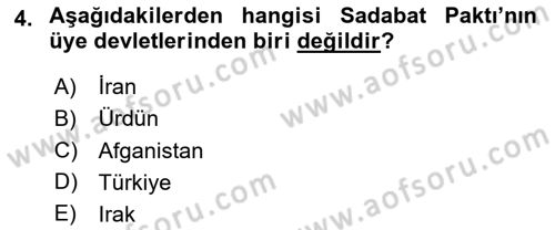 Türk Dış Politikası 1 Dersi 2023 - 2024 Yılı Yaz Okulu Sınav Soruları 4. Soru